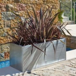100cm Zinc Galvanised Silver Trough Planter - By Primrose™