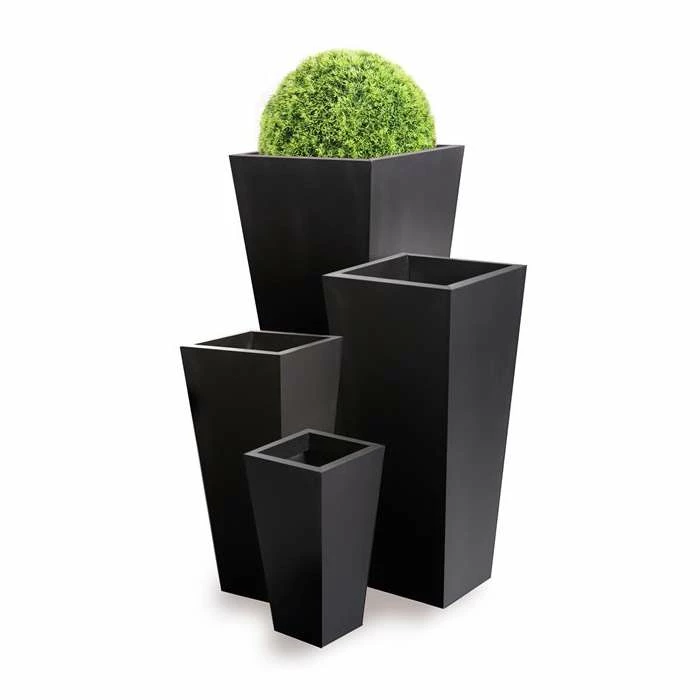 H70cm Zinc Galvanised Black Flared Square Planter - By Primrose™ 2 H70cm Zinc Galvanised Black Flared Square Planter - By Primrose™ - Image 2