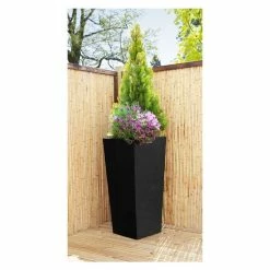 H116cm Zinc Galvanised Black Flared Square Planter - By Primrose™ -Outdoor PLANTERS Shop PP0007XL add image 2 2456