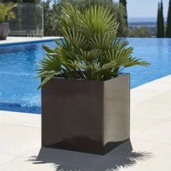 Outdoor PLANTERS Shop 56 40cm Zinc Galvanised Mocha Brown Cube Planter - By Primrose™