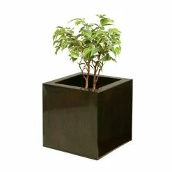 50cm Zinc Galvanised Mocha Brown Cube Planter - By Primrose™ -Outdoor PLANTERS Shop PP0041X add image 2 0ced