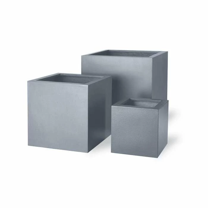 H70cm Large Cube Fibreglass/Resin Planters - Aluminium 1 H70cm Large Cube Fibreglass/Resin Planters - Aluminium