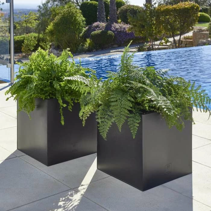 40cm Zinc Galvanised Large Black Cube Planter by Primrose™ 3 40cm Zinc Galvanised Large Black Cube Planter by Primrose™ - Image 3