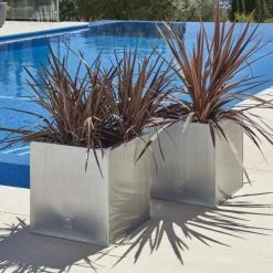 40cm Zinc Galvanised Silver Cube Planters - By Primrose™ -Outdoor PLANTERS Shop PP0079L add image 1 9080