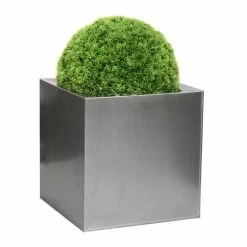 40cm Zinc Galvanised Silver Cube Planters - By Primrose™ -Outdoor PLANTERS Shop PP0079L add image 8 c2a5