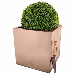 40cm Zinc Galvanised Cube Planter in a Copper Finish by Primrose™ -Outdoor PLANTERS Shop PP0264L add image 2 a403