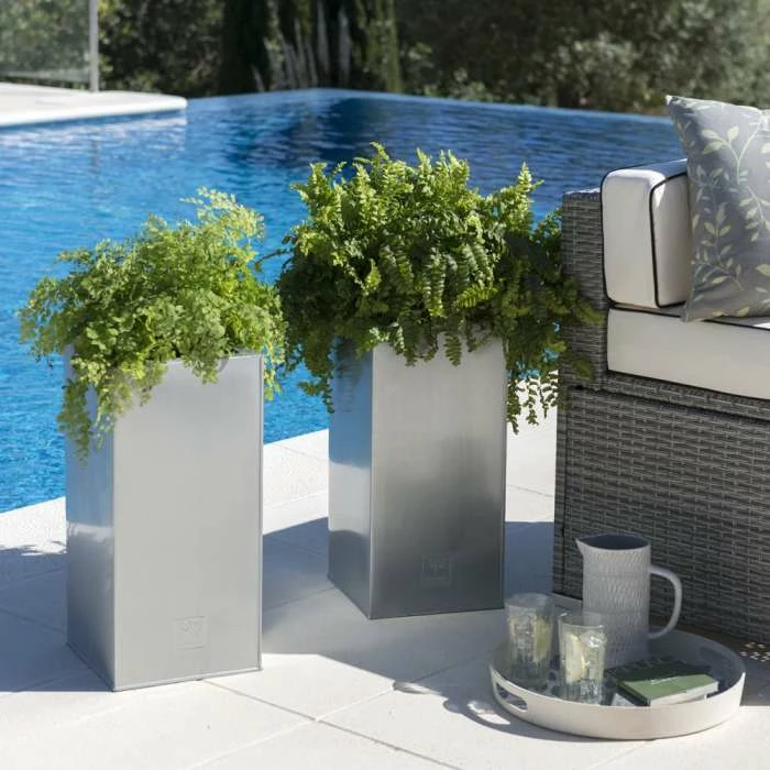 H50cm Zinc Galvanised Tall Cube Planters in Silver - By Primrose™ 2 H50cm Zinc Galvanised Tall Cube Planters in Silver - By Primrose™ - Image 2