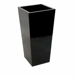60cm x 34cm Gloss Tall Flared Square Fibreglass Planter in Black - By Primrose™