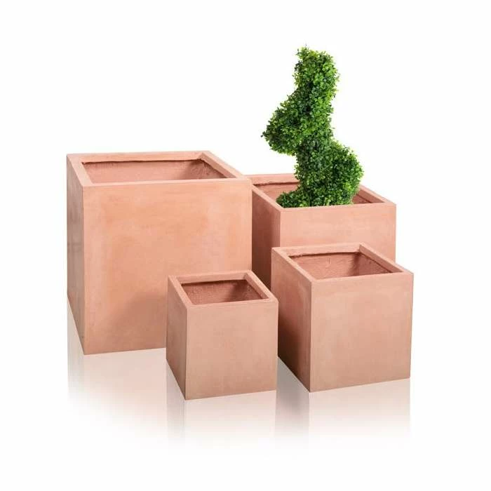 40cm Terracotta Fibrecotta Large Cube Planter 5 40cm Terracotta Fibrecotta Large Cube Planter - Image 5
