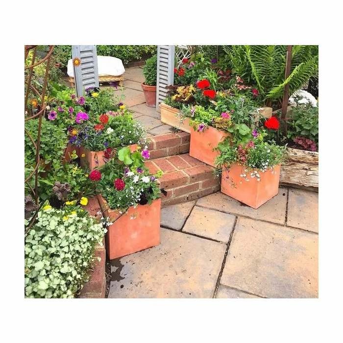 40cm Terracotta Fibrecotta Large Cube Planter 6 40cm Terracotta Fibrecotta Large Cube Planter - Image 6