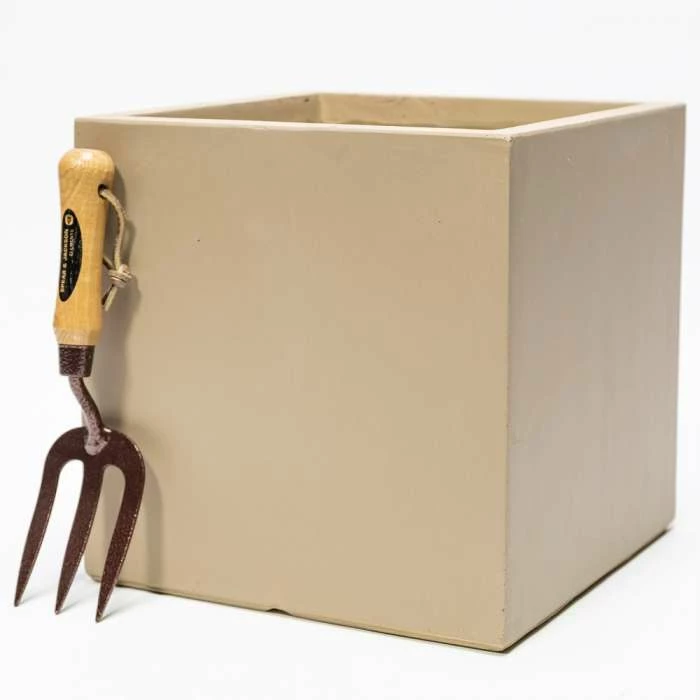 40cm Fibrecotta Sand Large Cube Planter 2 40cm Fibrecotta Sand Large Cube Planter - Image 2