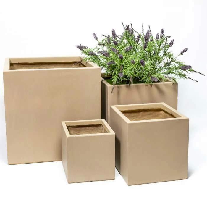40cm Fibrecotta Sand Large Cube Planter 6 40cm Fibrecotta Sand Large Cube Planter - Image 6