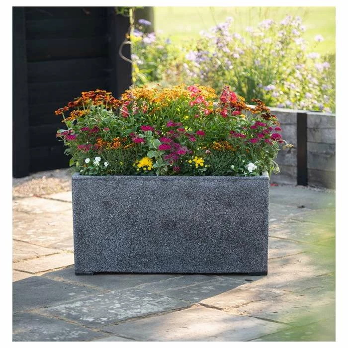 100cm Poly-Terrazzo Large Black Trough Planter 2 100cm Poly-Terrazzo Large Black Trough Planter - Image 2