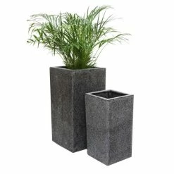 60cm Poly-Terrazzo Small Black Tall Cube Planter -Outdoor PLANTERS Shop PP0478S add image 4 e2eb