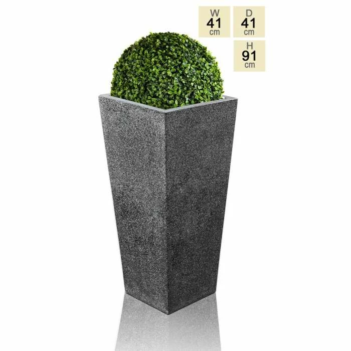 91cm Polyterrazzo Black Tall Flared Square Planter 1 91cm Polyterrazzo Black Tall Flared Square Planter