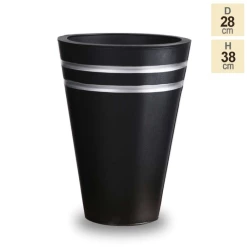 H38cm Tall Round Black Zinc Planter - By Primrose™ -Outdoor PLANTERS Shop PP0521S 1663