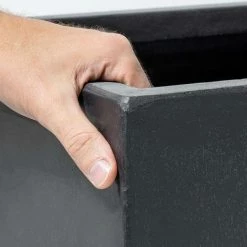40cm Terracotta Fibrecotta Dark Grey Cube Planter