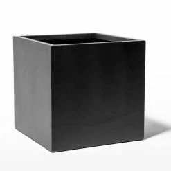 50cm Terracotta Fibrecotta Dark Grey Cube Planter -Outdoor PLANTERS Shop PP1764XL add image 1 aeb3