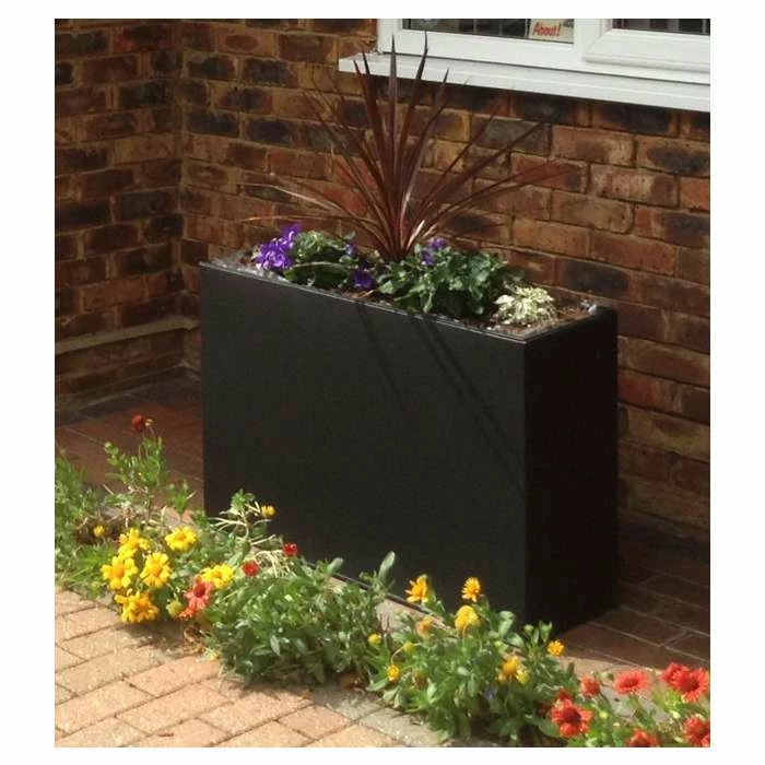 89cm Black Zinc Tall Trough Planter with Insert - By Primrose™ 5 89cm Black Zinc Tall Trough Planter with Insert - By Primrose™ - Image 5