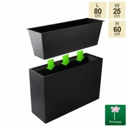 80cm Black Zinc Tall Trough Planter With Insert - By Primrose™ -Outdoor PLANTERS Shop PP1772S add image 3 1713