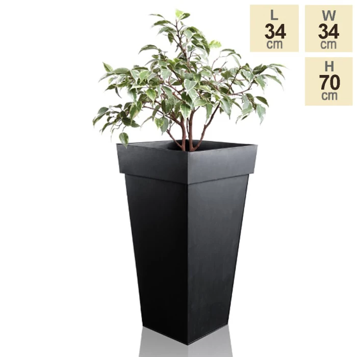 H70cm Black Zinc Tall Flared Square Planter - By Primrose™ 4 H70cm Black Zinc Tall Flared Square Planter - By Primrose™ - Image 4