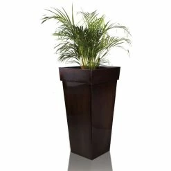 H70cm Mocha Brown Zinc Tall Flared Square Planter - By Primrose™ -Outdoor PLANTERS Shop PP1891M add image 2 ddec