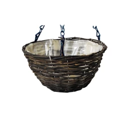Set of Two 35cm Dark Rattan Hanging Basket Planters