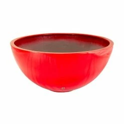 72cm Fibreglass Red High Gloss Low Bowl Planter - By Primrose®