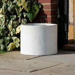 Cylinder 45cm Handmade Fiberstone Planter in White - Exclusive to Primrose -Outdoor PLANTERS Shop PP22WHTM 3 a5c1