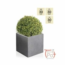 W30cm Fibrecotta Kadamus Cube Pot in Dark Grey Meteor Texture
