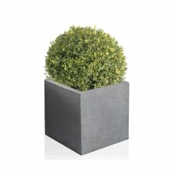 25cm Terracotta Fibrecotta Kadamus Cube Planter in Dark Grey Meteor Texture -Outdoor PLANTERS Shop PP2407S add image 4 9311
