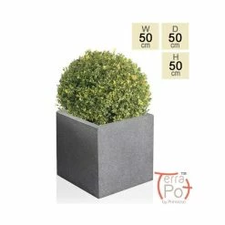 50cm Fibrecotta Kadamus Cube Planter in Dark Grey Meteor Texture