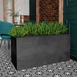 Trough 100cm Handmade Fiberstone Planters (set of 2) in Black - Exclusive to Primrose -Outdoor PLANTERS Shop PP24BLKM PP24BLKS LS shopped main image 30a8