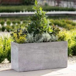 Trough 100cm Handmade Fiberstone Planter in Grey - Exclusive to Primrose