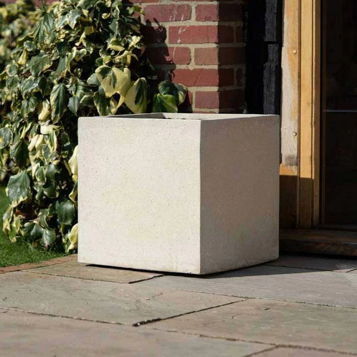 Cube 50cm Handmade Fiberstone Planter in Cream - Exclusive to Primrose 3 Cube 50cm Handmade Fiberstone Planter in Cream - Exclusive to Primrose - Image 3