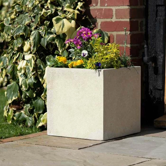 Cube 40cm Handmade Fiberstone Planter in Cream - Exclusive to Primrose 1 Cube 40cm Handmade Fiberstone Planter in Cream - Exclusive to Primrose