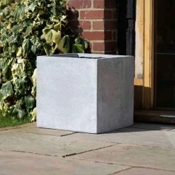 Cube 40cm Handmade Fiberstone Planter in Grey - Exclusive to Primrose -Outdoor PLANTERS Shop PP26GRYM PP26GRYL 2 6468