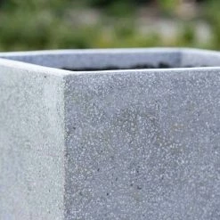 Cube 40cm Handmade Fiberstone Planter in Grey - Exclusive to Primrose -Outdoor PLANTERS Shop PP26GRYM PP26GRYL 3 b0a0