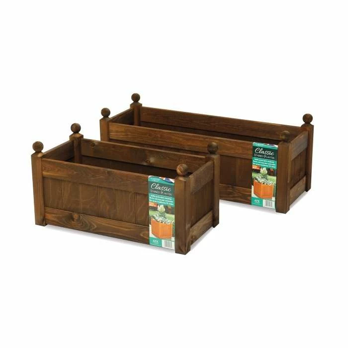 66cm Timber Chestnut Stain Classic Trough Planter 1 66cm Timber Chestnut Stain Classic Trough Planter