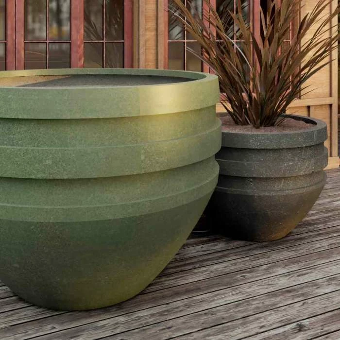 Round Double Rimmed 80cm Handmade Fiberstone Planter in Black - Exclusive to Primrose 2 Round Double Rimmed 80cm Handmade Fiberstone Planter in Black - Exclusive to Primrose - Image 2