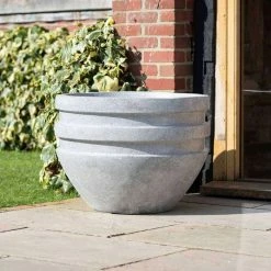 Round Double Rimmed 80cm Handmade Fiberstone Planter in Grey - Exclusive to Primrose -Outdoor PLANTERS Shop PP27GRY 2 7b3c