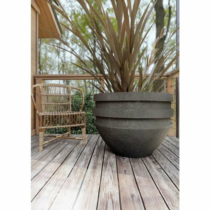 Round Double Rimmed 80cm Handmade Fiberstone Planter in Black - Exclusive to Primrose 1 Round Double Rimmed 80cm Handmade Fiberstone Planter in Black - Exclusive to Primrose