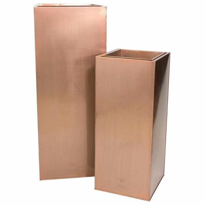 H75cm Zinc Galvanised Tall Copper Cube Planter With Insert - By Primrose™ 2 H75cm Zinc Galvanised Tall Copper Cube Planter With Insert - By Primrose™ - Image 2