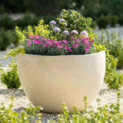 Round 60cm Handmade Fiberstone Planter in Cream - Exclusive to Primrose