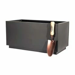 60cm Zinc Galvanised Kick-Bottom Trough Planter in Black by Primrose™ -Outdoor PLANTERS Shop PP3006S add image 3 b333