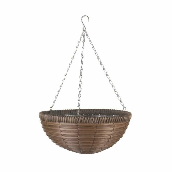 36cm Faux Rattan Chestnut Brown Hanging Basket Planter - by Smart Garden 1 36cm Faux Rattan Chestnut Brown Hanging Basket Planter - by Smart Garden