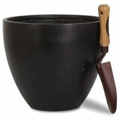 D32cm Light Polystone Large Egg Shape Planter in Black -Outdoor PLANTERS Shop PP3914 add image 2 9bff