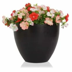 D32cm Light Polystone Large Egg Shape Planter in Black -Outdoor PLANTERS Shop PP3914 add image 3 0653