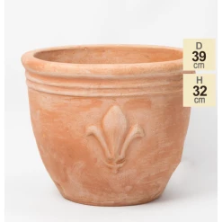 D38.5cm Terracotta Planter With Fleur De Lis -Outdoor PLANTERS Shop PP3965 main image 2b2a