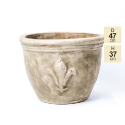 D47cm Stone Terracotta Planter With Fleur De Lis -Outdoor PLANTERS Shop PP3971 main image 20ed